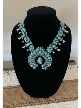 Turquoise Statement Squash Blossom Necklace